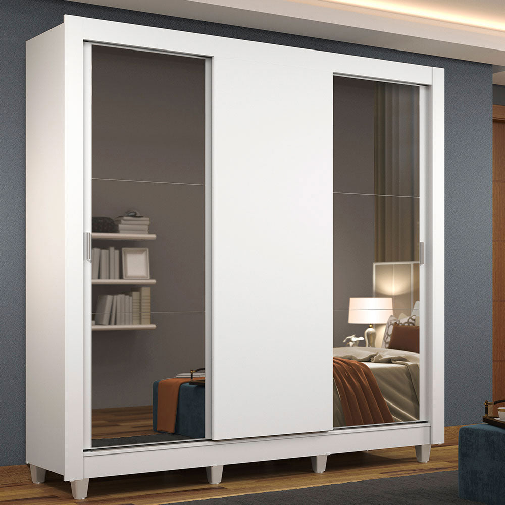 Clóset Matrimonial 3 Puertas Corredizas con Espejos con Patas Blanco Monaco