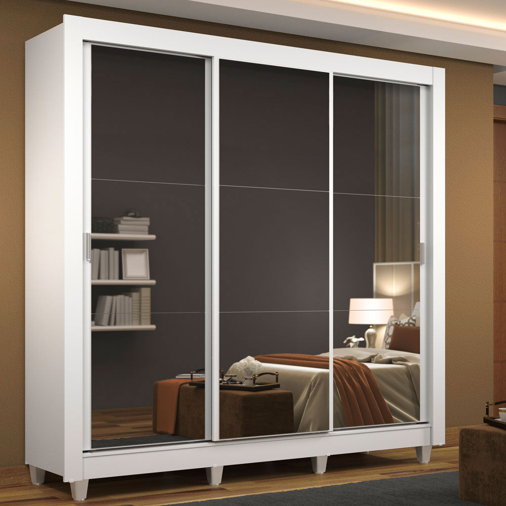 Clóset Matrimonial 3 Puertas Corredizas con Espejos con Patas Blanco Monaco