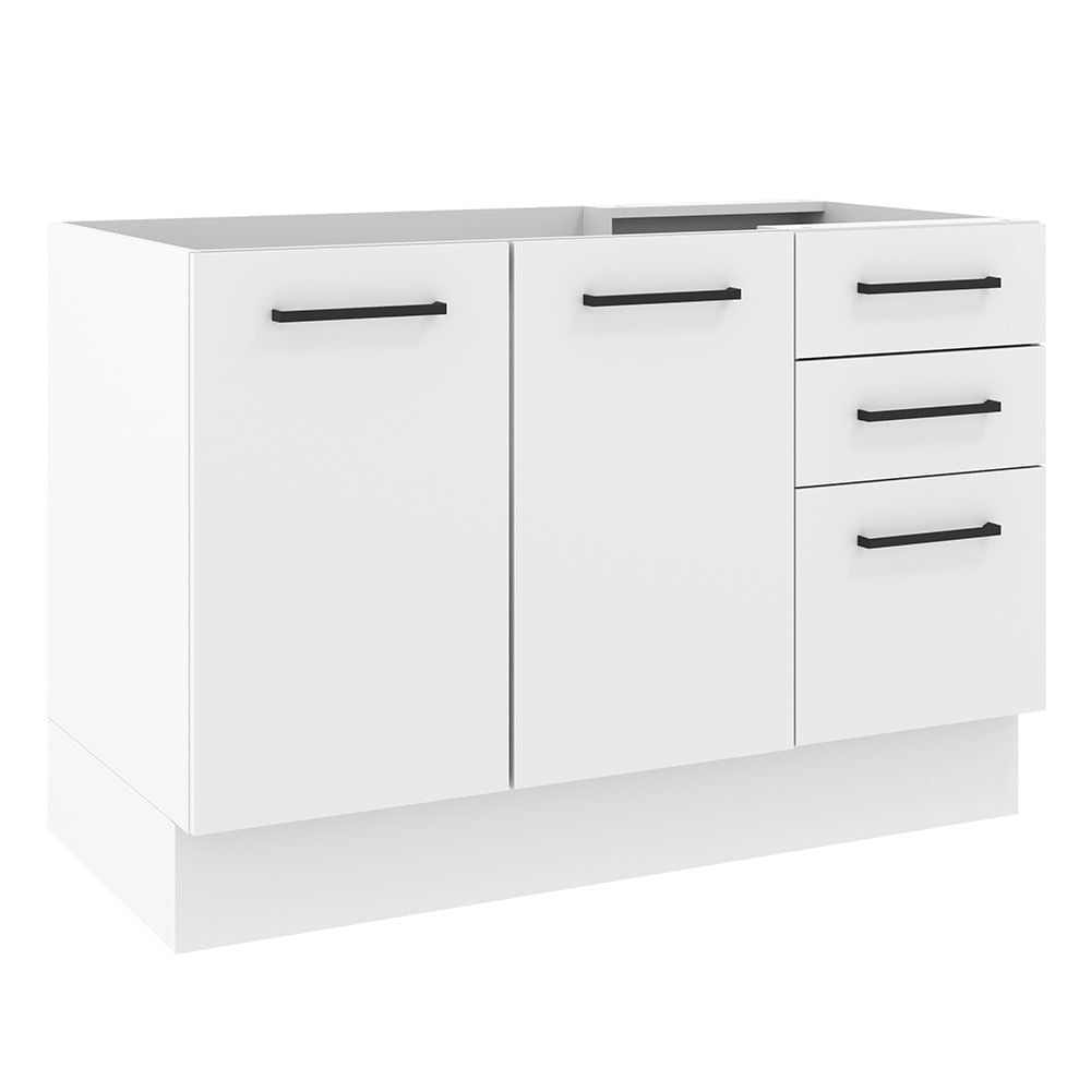 Mueble de Cocina para Lavadero 120 x 60 cm 2 Puertas y 3 Cajones (Sin Encimera) Blanco Agata