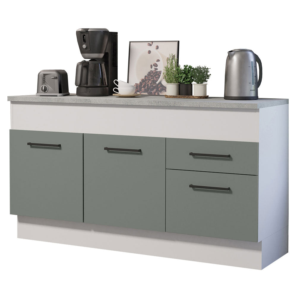 Gabinete Bajo para Tarja 150 cm 2 Puertas y 2 Cajones (Con Encimera) Agata Blanco/Gris