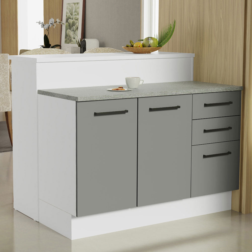 Isla de Cocina con Encimera y Gabinete Bajo 120 cm Blanco/Gris Agata