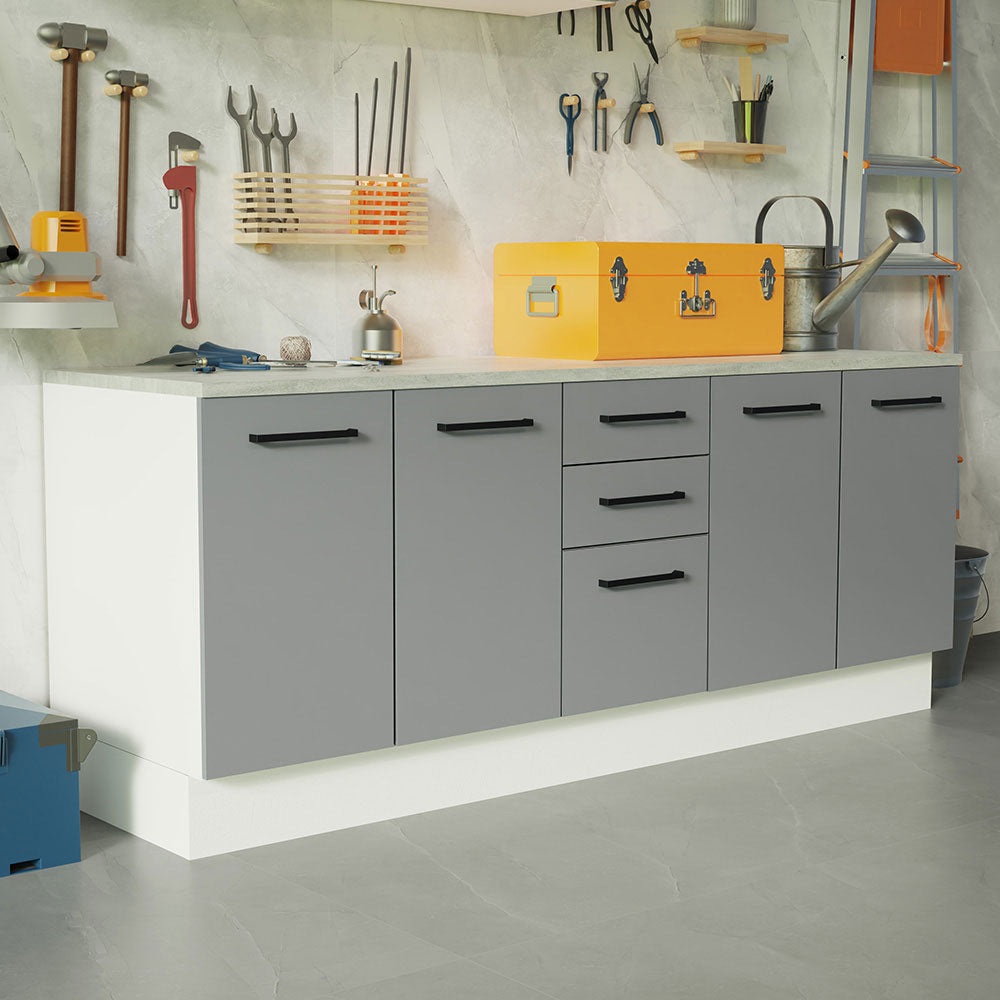 Kit con 2 Gabinetes Bajos 4 Puertas 3 Cajones Blanco/Gris Agata