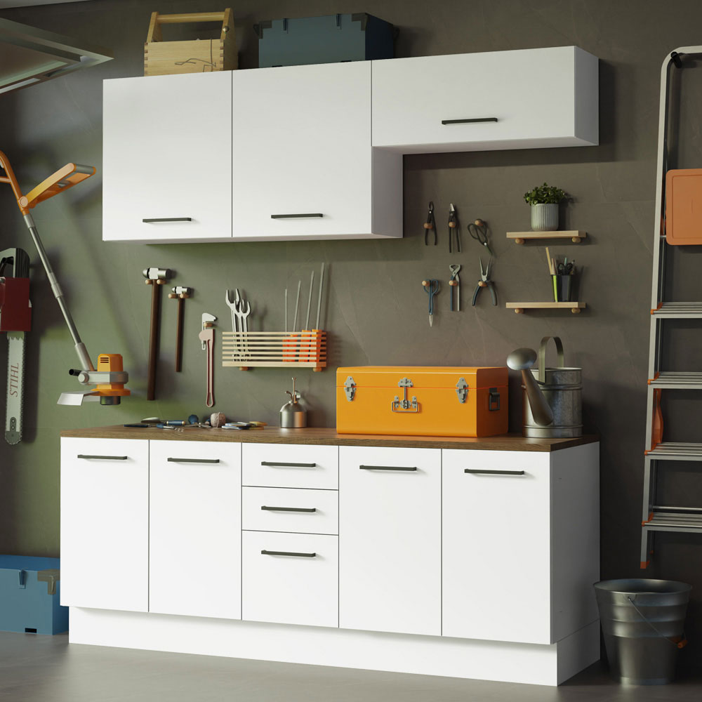 Kit con 2 Gabinetes Bajos y 2 Gabinetes superiores 200cm Blanco/Marrón Agata