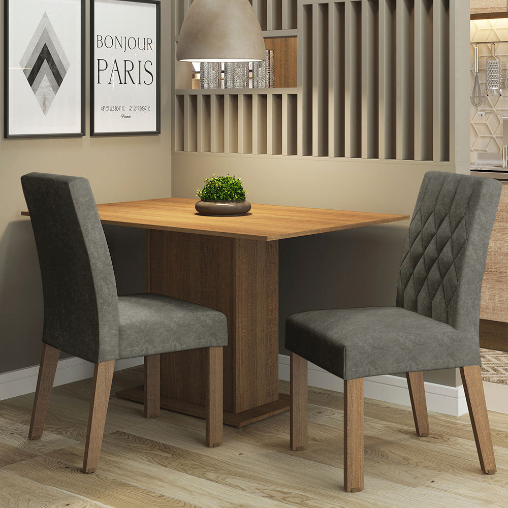 Juego de Comedor Mesa con Encimera y 2 Sillas Marrón/Silver Tainá