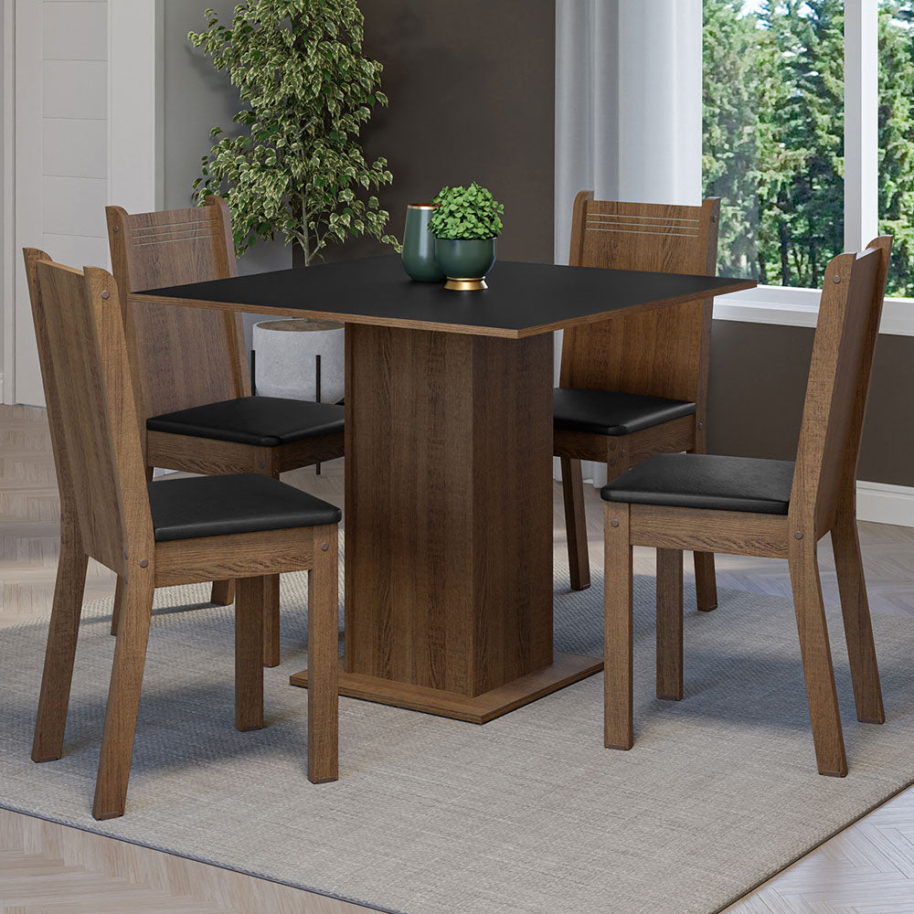 Juego de Comedor Mesa Encimera de Madera 4 Sillas Marrón/Negro Samara