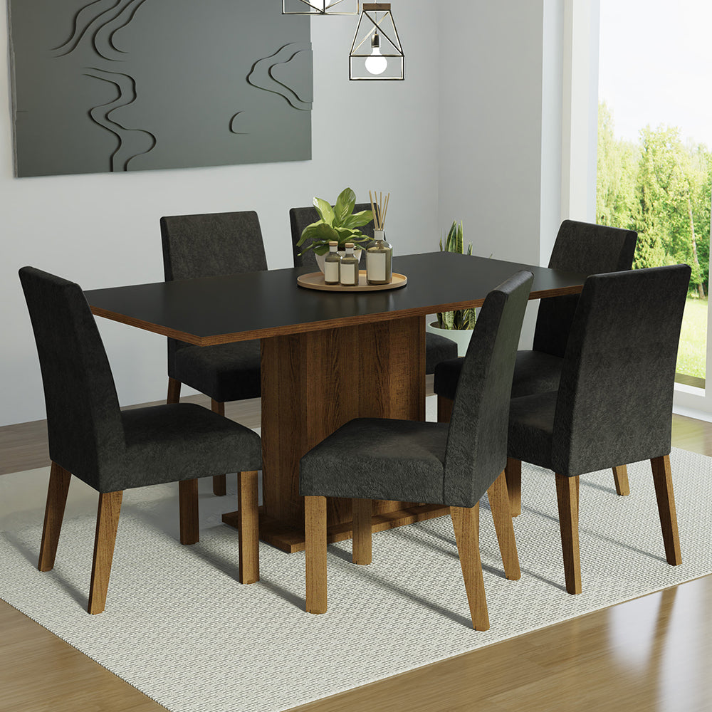Juego de Comedor Mesa con Encimera de Madera 6 Sillas Marrón/Negro/Oxford Renata