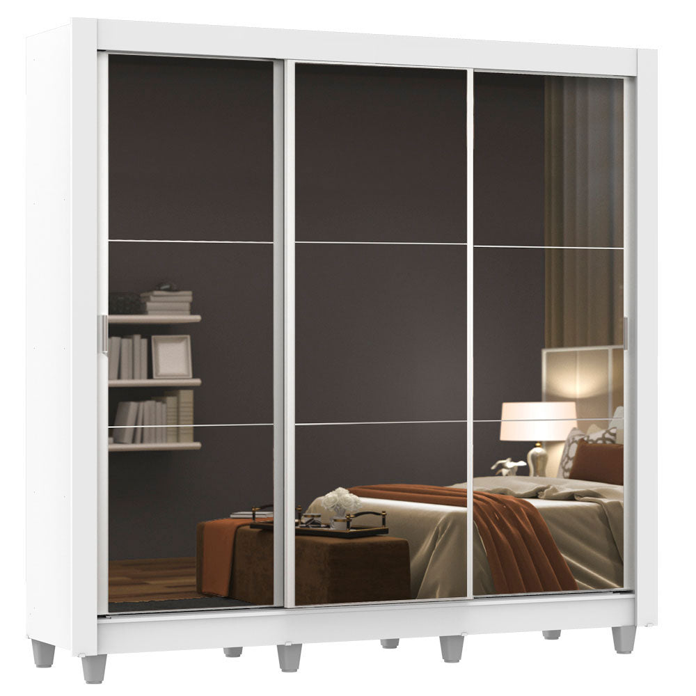 Clóset Matrimonial 3 Puertas Corredizas con Espejos con Patas Blanco Monaco