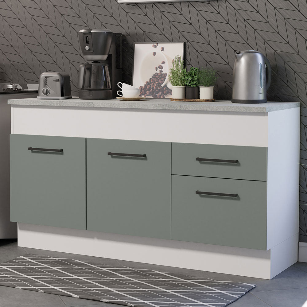 Gabinete Bajo para Tarja 150 cm 2 Puertas y 2 Cajones (Con Encimera) Agata Blanco/Gris