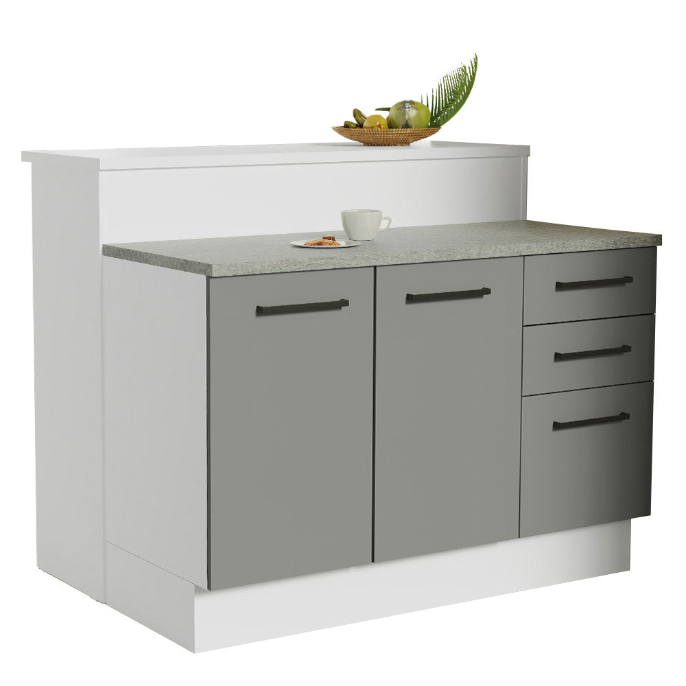 Isla de Cocina con Encimera y Gabinete Bajo 120 cm Blanco/Gris Agata