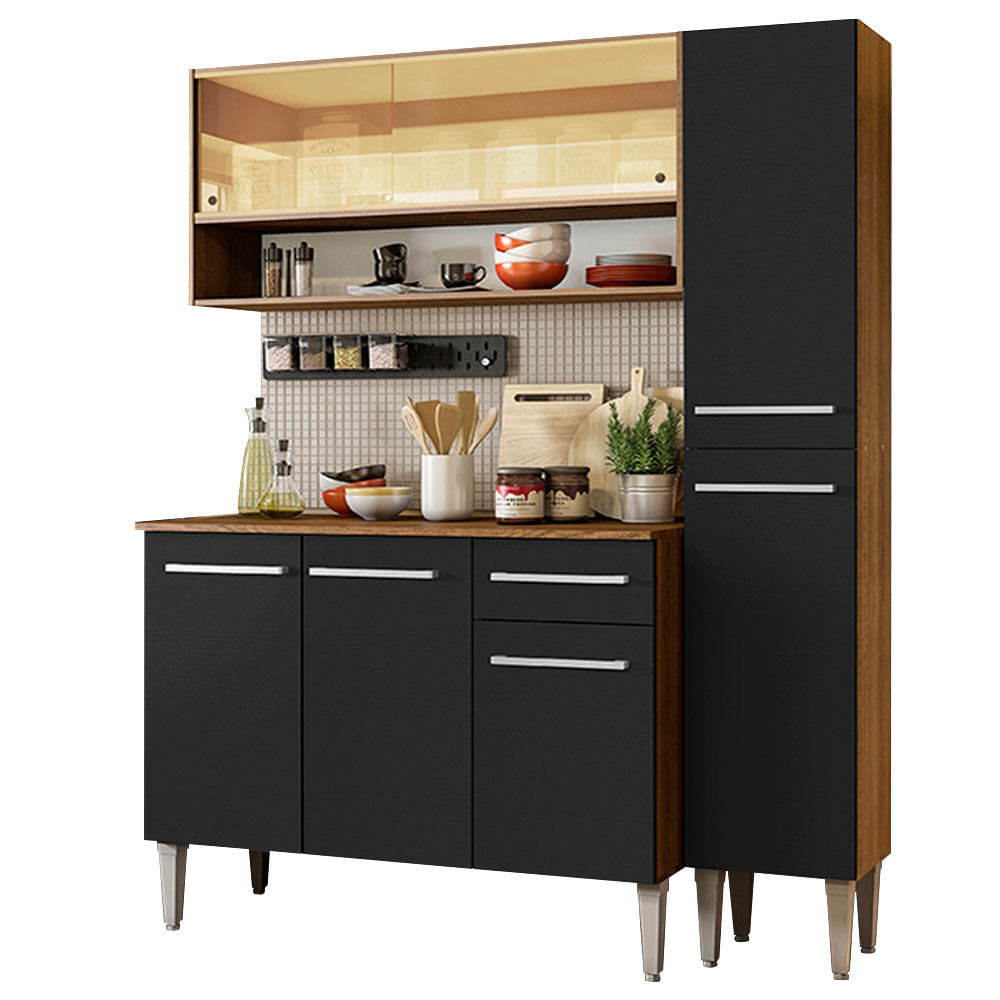 Cocina Compacta 137cm Marrón/Negro Emilly Art Madesa 04
