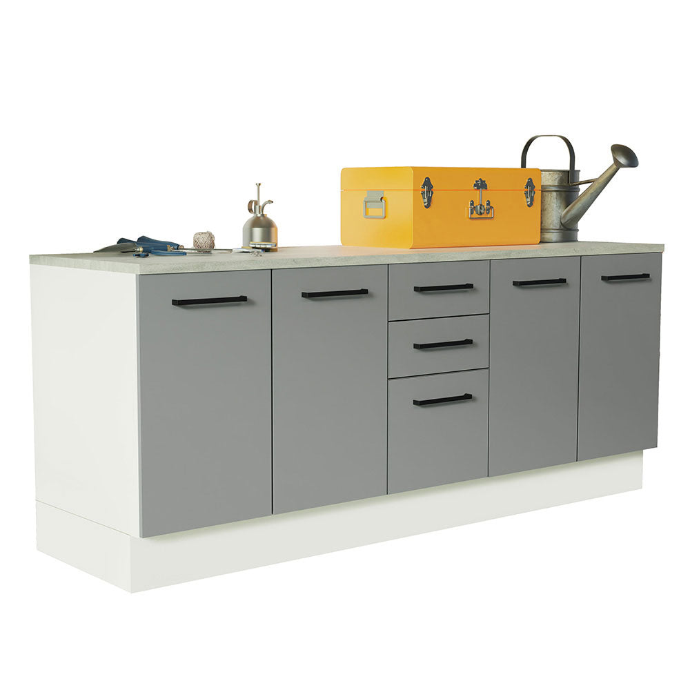 Kit con 2 Gabinetes Bajos 4 Puertas 3 Cajones Blanco/Gris Agata