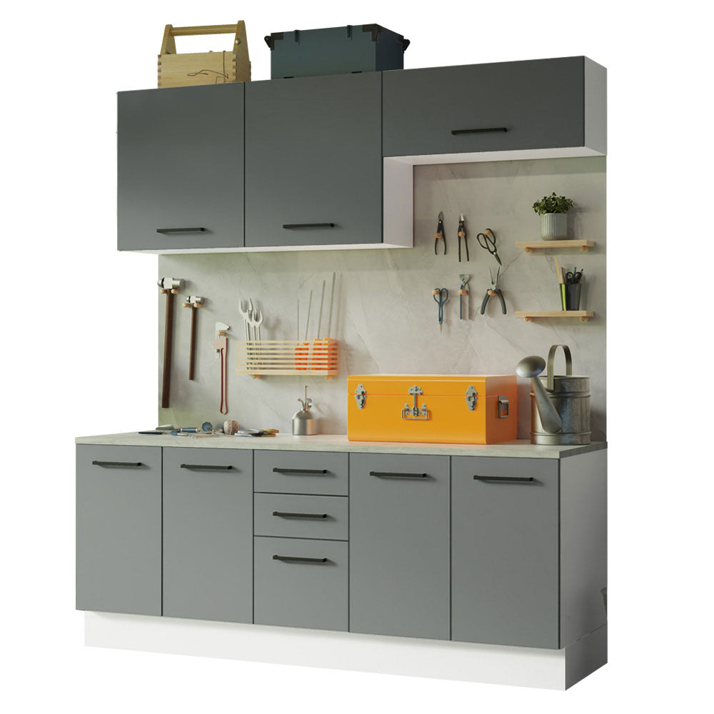 Mueble Integral Multiuso Garaje 200cm Blanco/Gris
