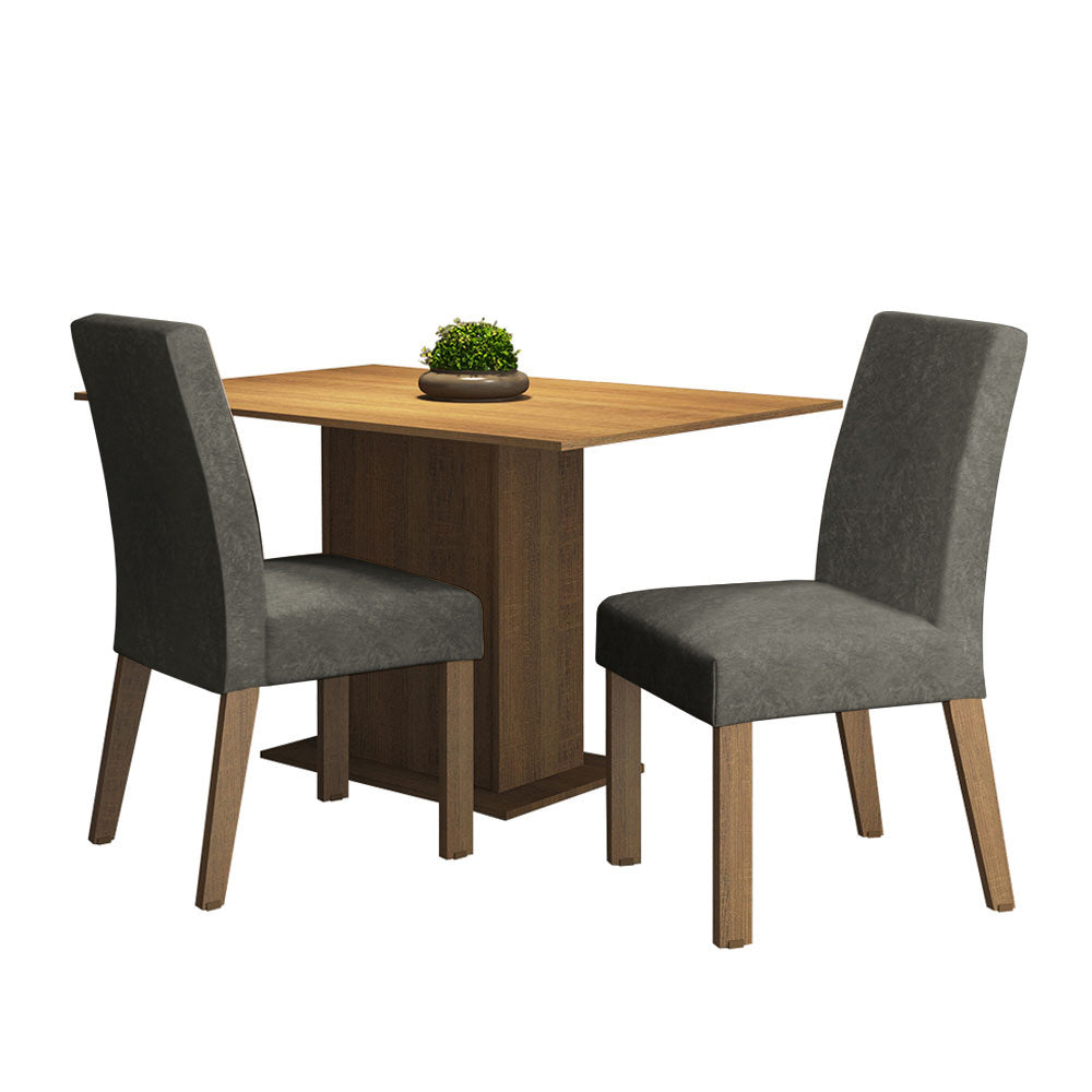Juego de Comedor Mesa Encimera de Madera 2 Sillas Marrón/Plata Manu