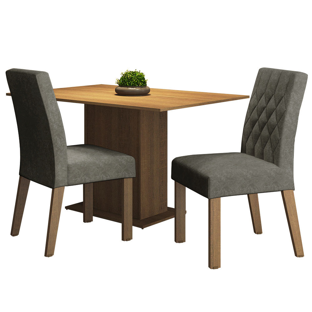 Juego de Comedor Mesa con Encimera y 2 Sillas Marrón/Silver Tainá