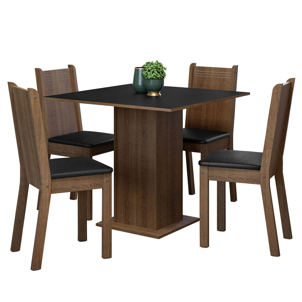 Juego de Comedor Mesa Encimera de Madera 4 Sillas Marrón/Negro Samara