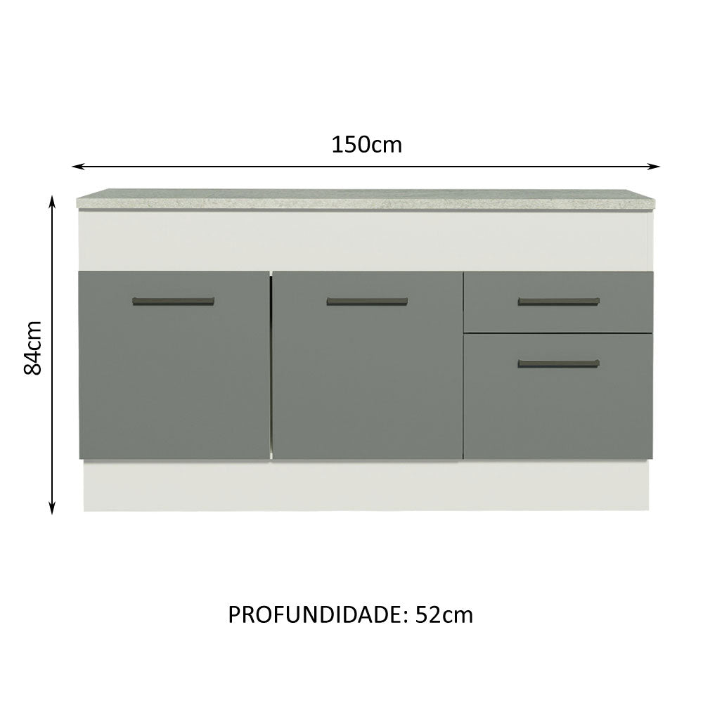 Gabinete Bajo para Tarja 150 cm 2 Puertas y 2 Cajones (Con Encimera) Agata Blanco/Gris