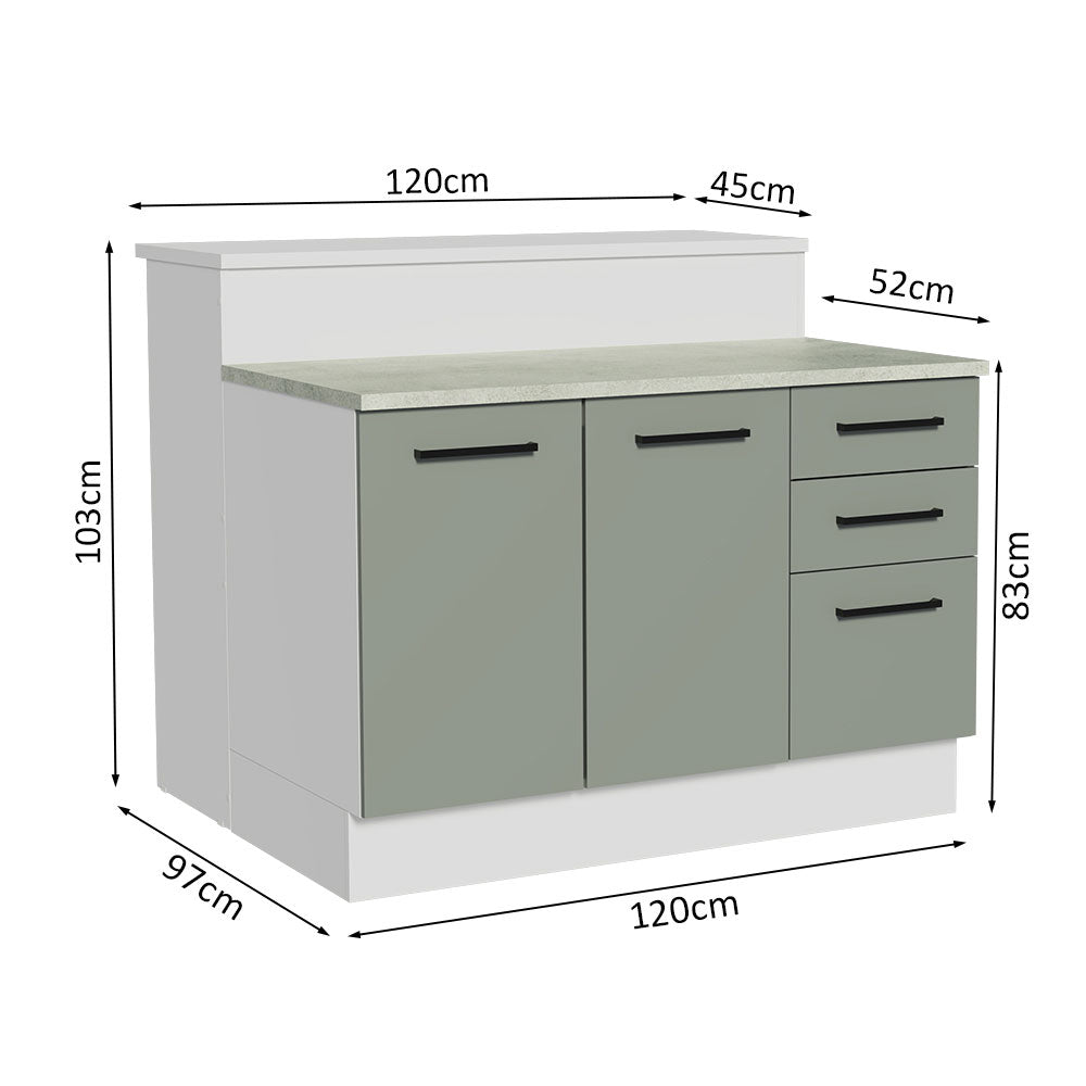 Isla de Cocina con Encimera y Gabinete Bajo 120 cm Blanco/Gris Agata