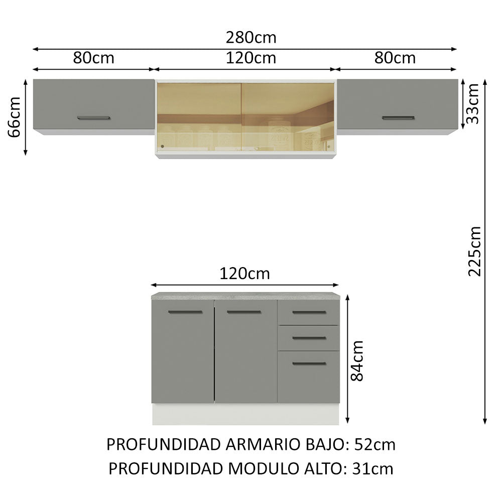 Cocina Integral 280cm Blanco/Gris Agata 04