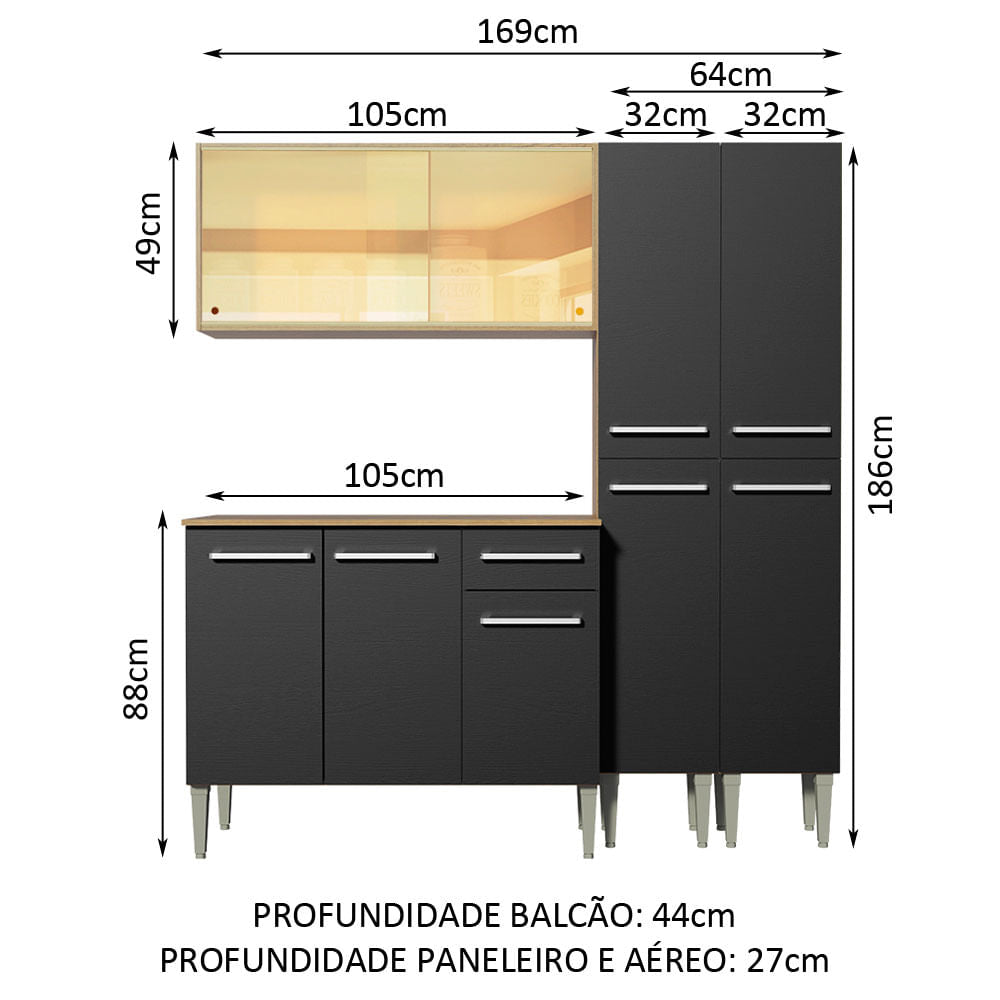 Cocina Compacta 169cm Marrón/Negro Emilly Voice Madesa 06