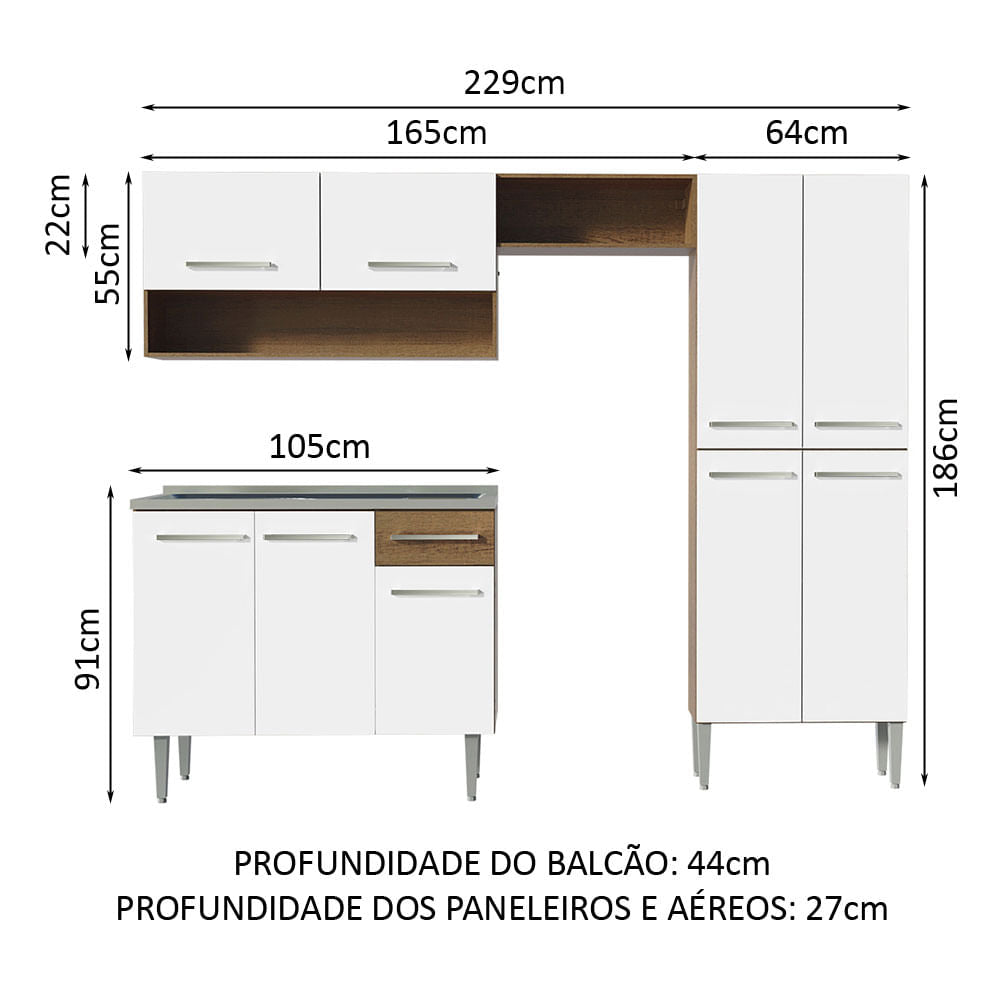 Cocina Integral 229cm Con Fregadero Marrón/Blanco Emilly Madesa 10