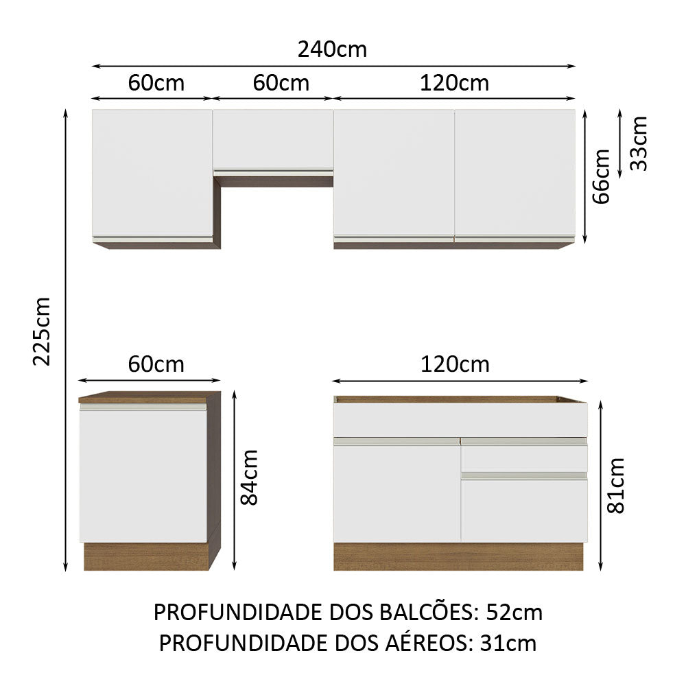 Cocina Integral 240cm Marrón/Blanco Glamy Madesa 08