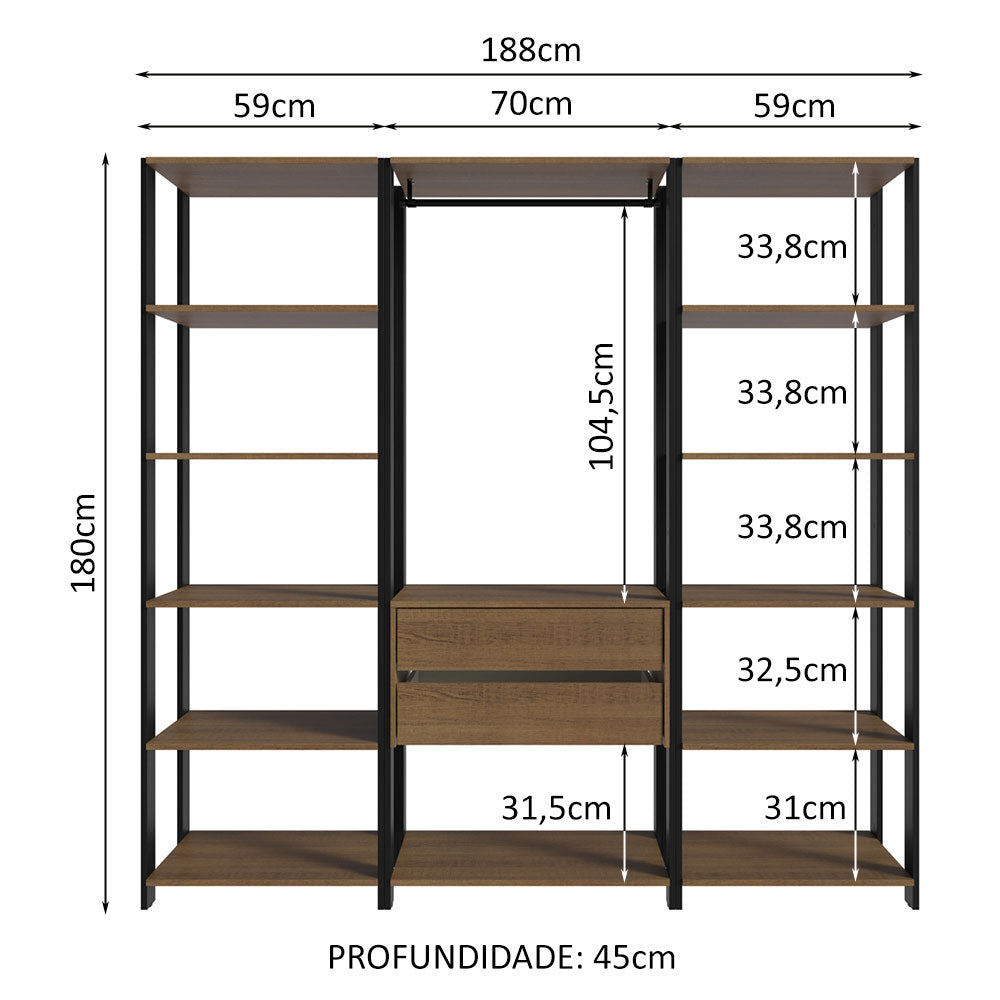 Clóset Modulado Valencia 2 Cajones 188cm Marrón/Negro 01