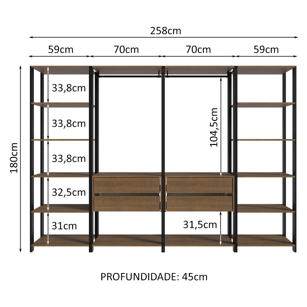 Clóset Modulado Valencia 4 Cajones 258cm Marrón/Negro 01