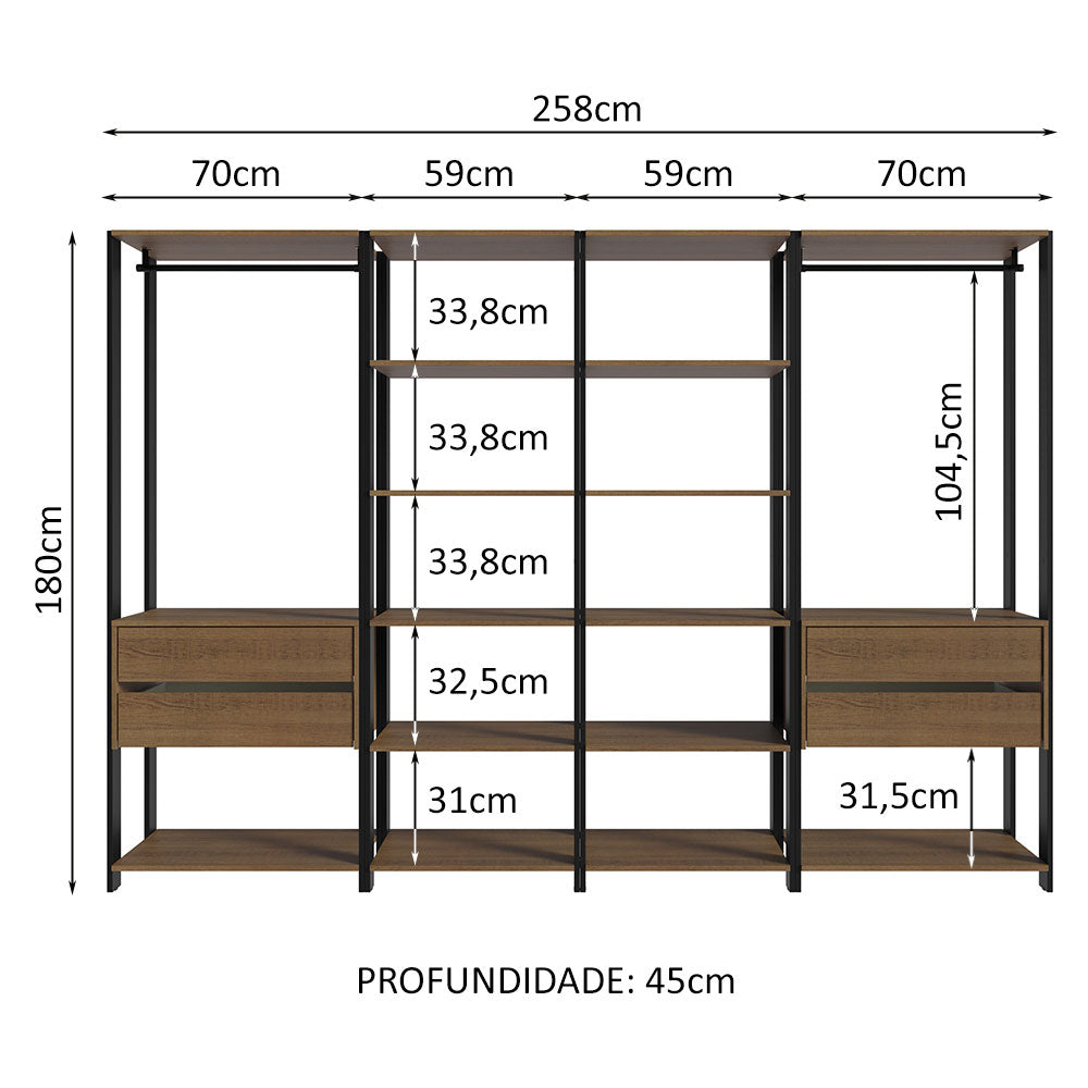 Clóset Modulado Valencia 4 Cajones 258cm Marrón/Negro 02