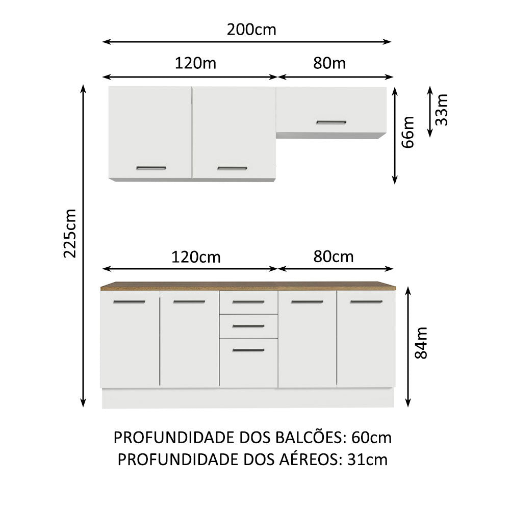 Kit con 2 Gabinetes Bajos y 2 Gabinetes superiores 200cm Blanco/Marrón Agata