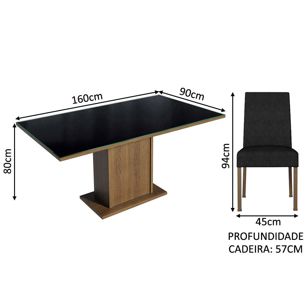 Juego de Comedor Mesa con Encimera de Vidrio 6 Sillas Marrón/Negro/Oxford Alexis