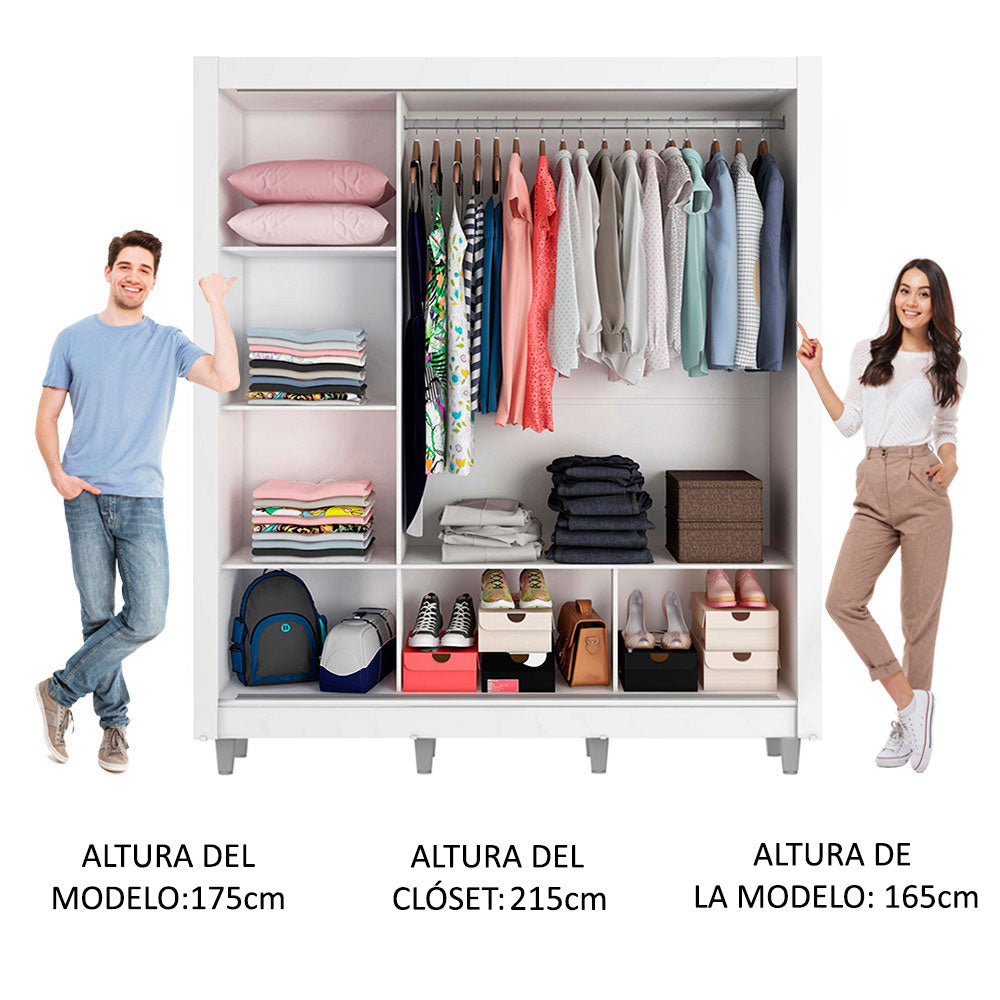 Clóset Matrimonial 3 Puertas Corredizas con Espejos con Patas Blanco Monaco