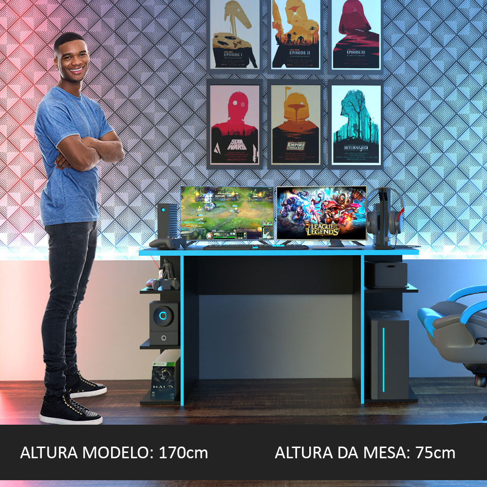 Escritorio Gamer Madesa Para PC y Consola Negro/Azul