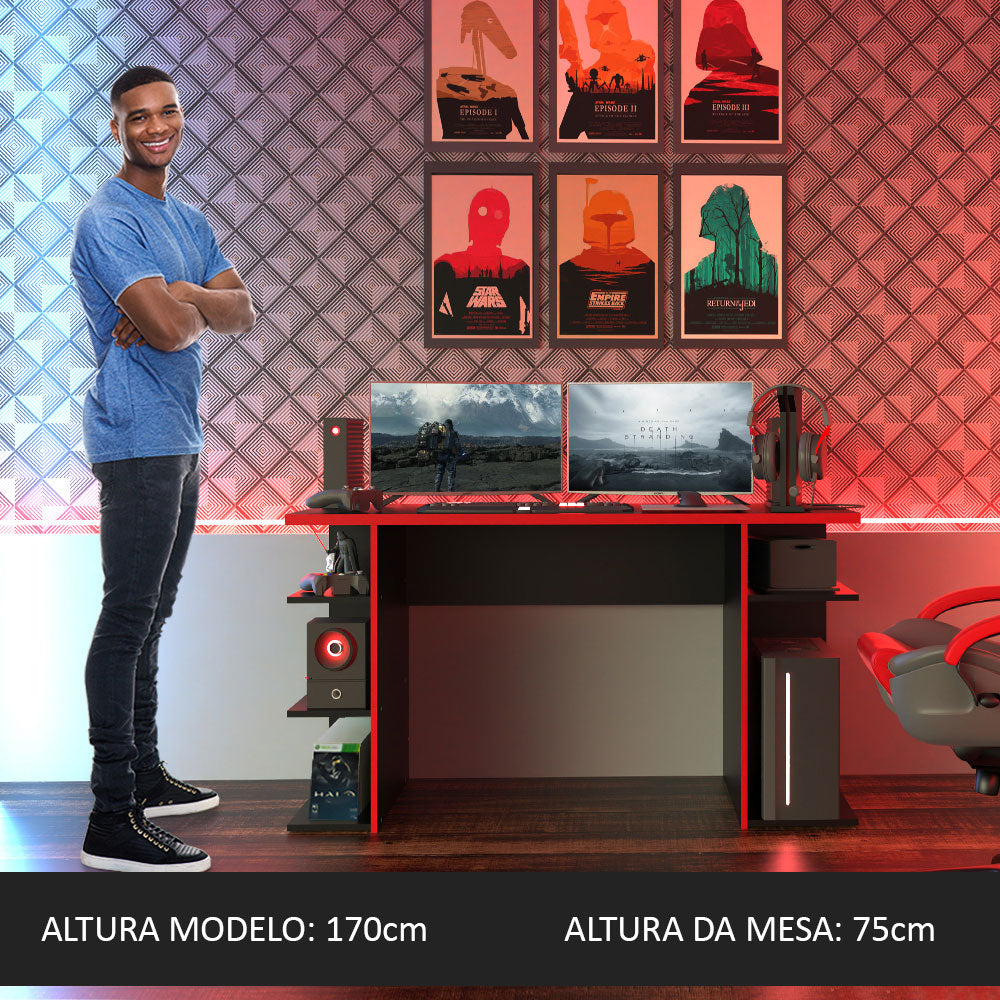 Escritorio Gamer Madesa Para PC y Consola Negro/Rojo