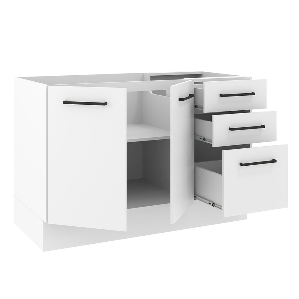 Mueble de Cocina para Lavadero 120 x 60 cm 2 Puertas y 3 Cajones (Sin Encimera) Blanco Agata