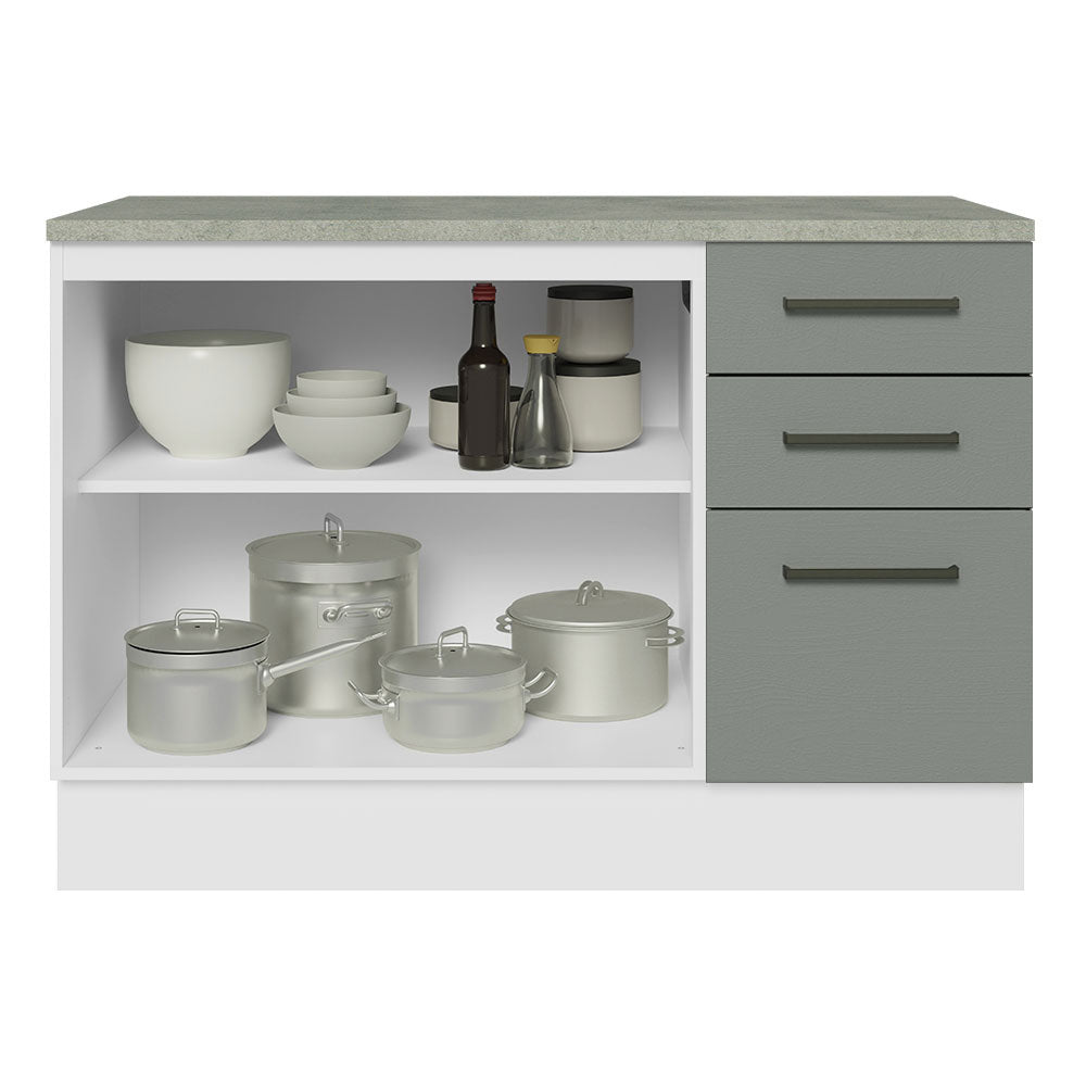 Gabinete Bajo de Tarja 120cm 2 Puertas 3 Cajones (Con Encimera y Sin Tarja) Blanco/Gris Agata