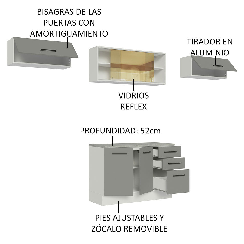 Cocina Integral 280cm Blanco/Gris Agata 04