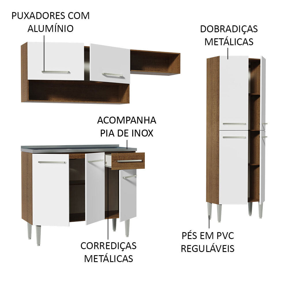 Cocina Integral 229cm Con Fregadero Marrón/Blanco Emilly Madesa 10