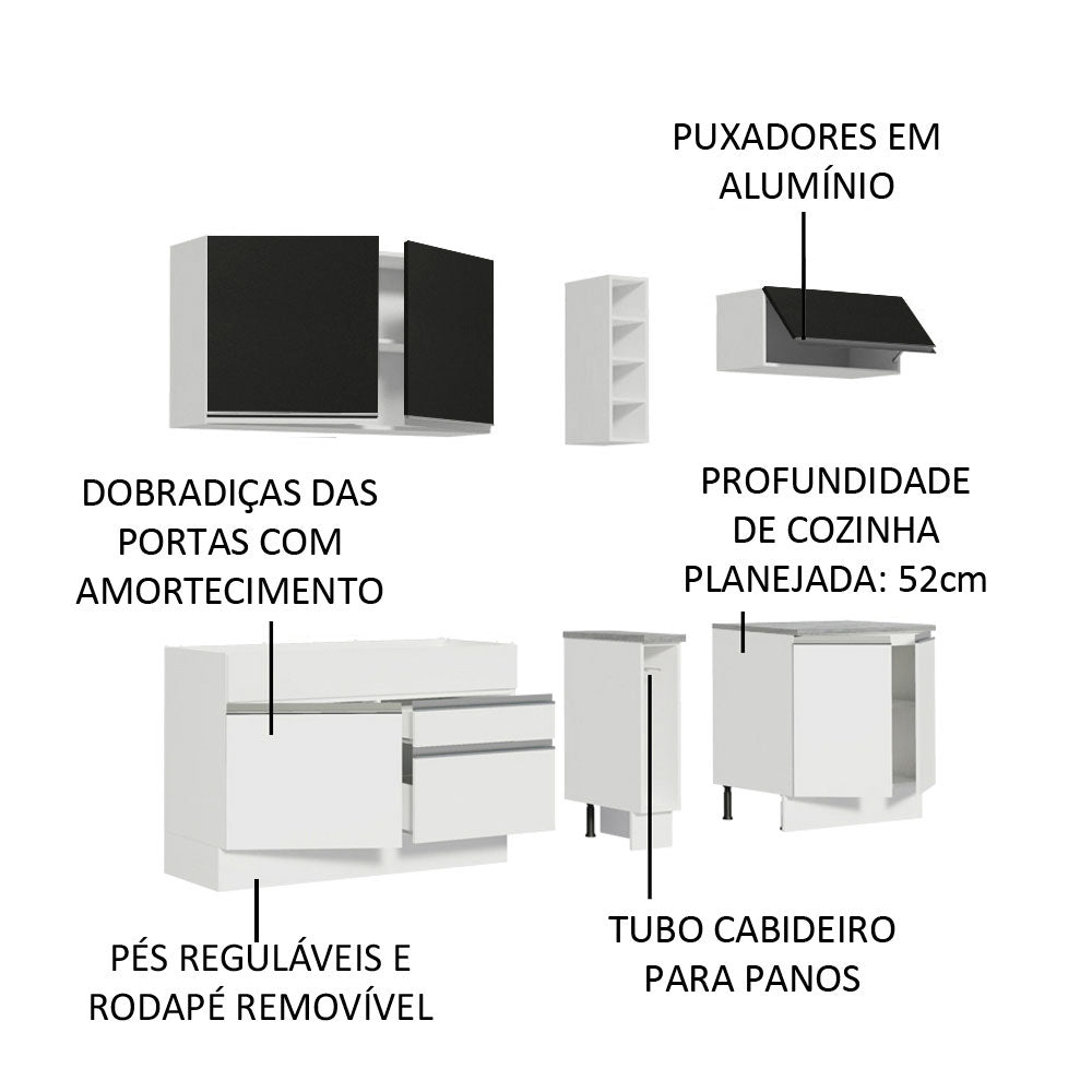 Cocina Integral 220cm Blanco/Negro Parma 03