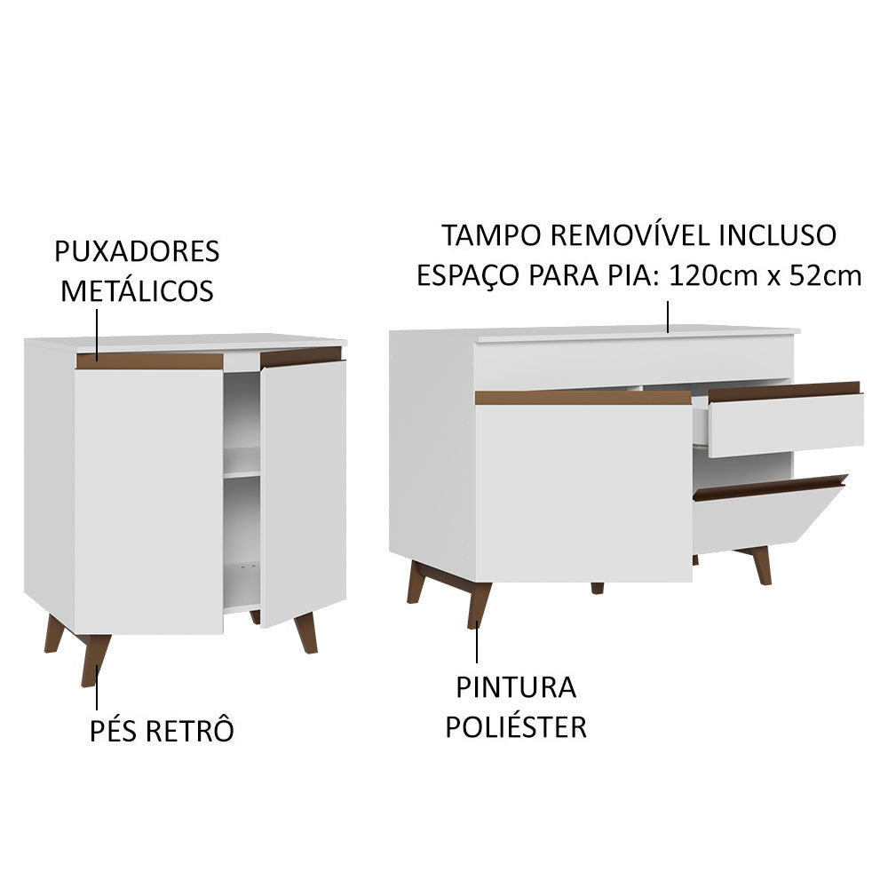 Kit con 2 Gabinetes de Cocina Reims 4 Puertas 1 Cajón (Con Encimera) Blanco