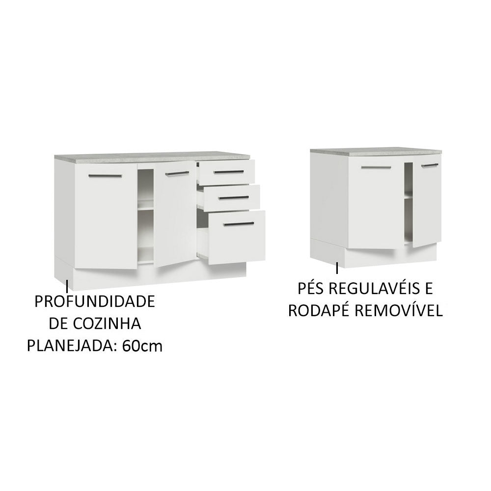 Kit con 2 Gabinetes Bajos 4 Puertas 3 Cajones Blanco Agata