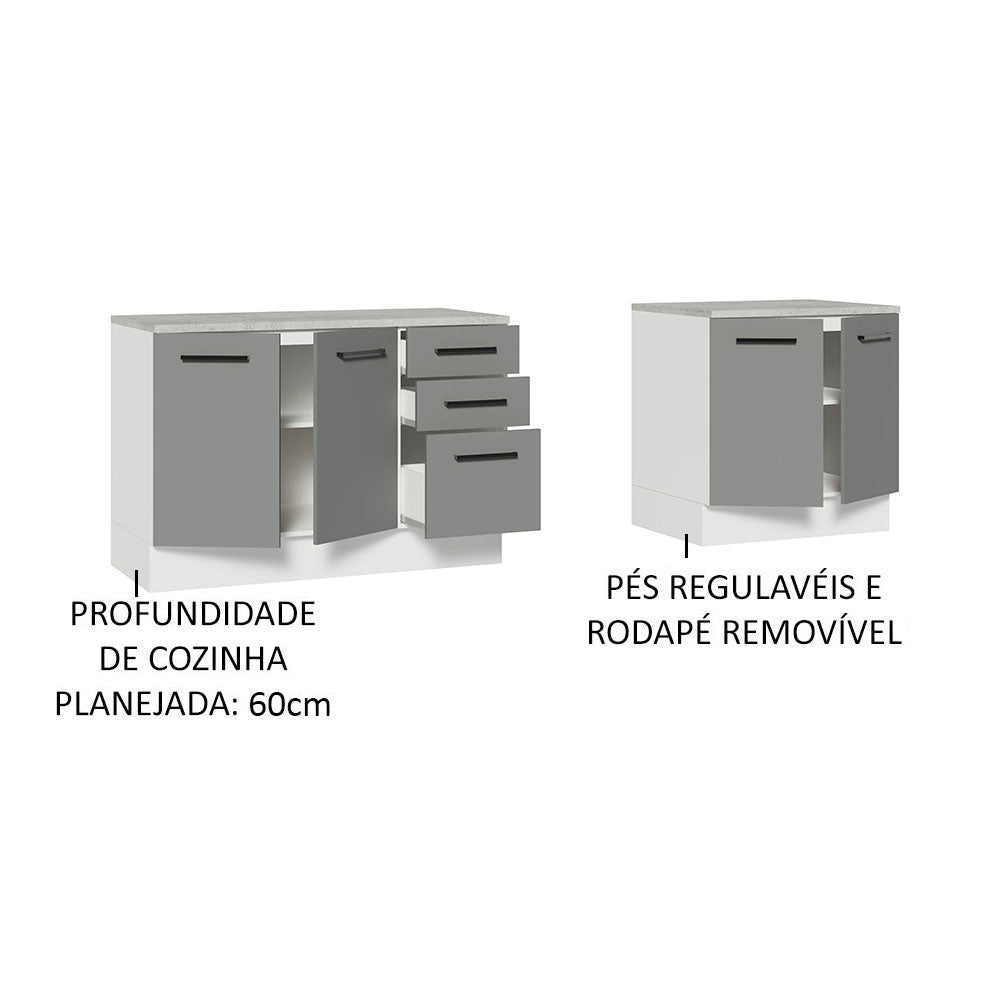 Kit con 2 Gabinetes Bajos 4 Puertas 3 Cajones Blanco/Gris Agata