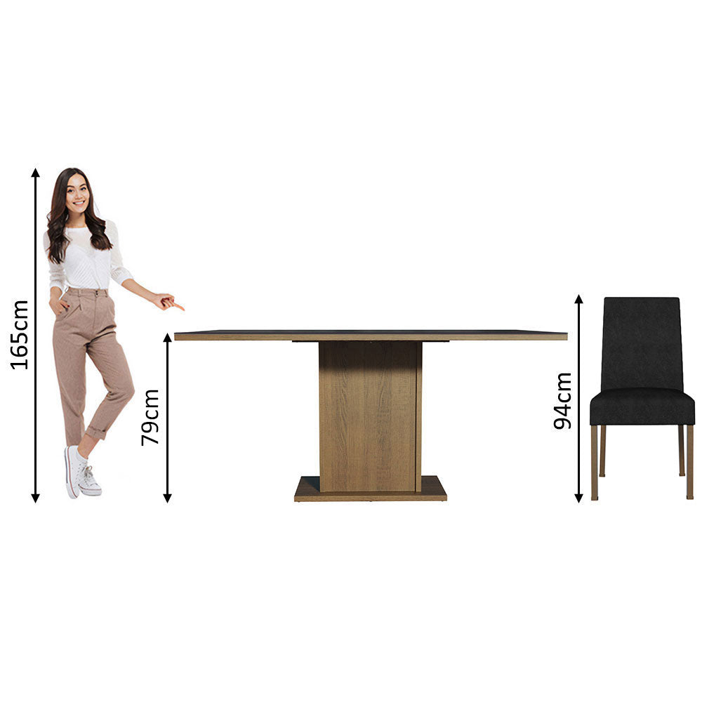 Juego de Comedor Mesa con Encimera de Madera 6 Sillas Marrón/Negro/Oxford Renata