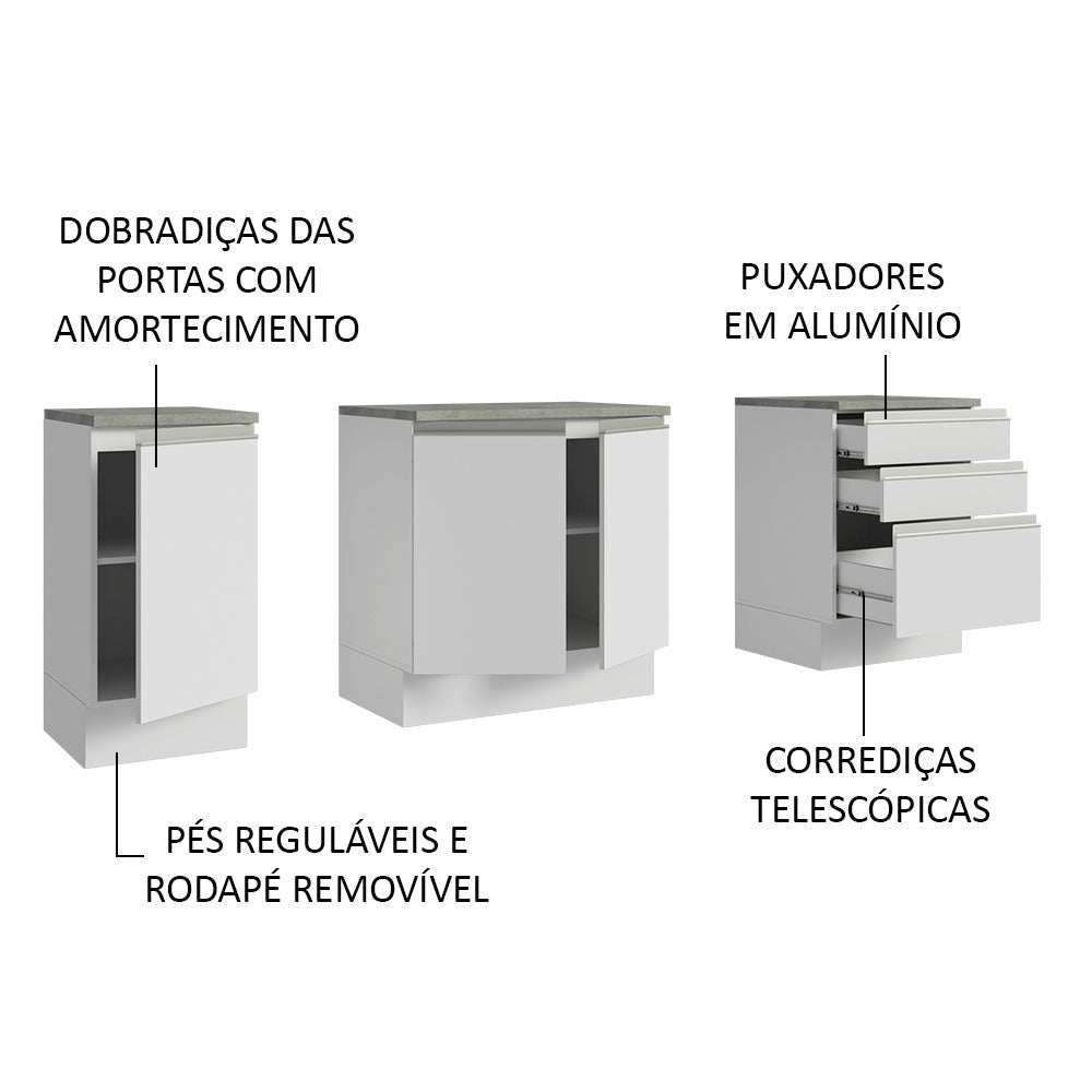 Gabinete para Baño 180cm 3 Puertas 3 Cajones Blanco