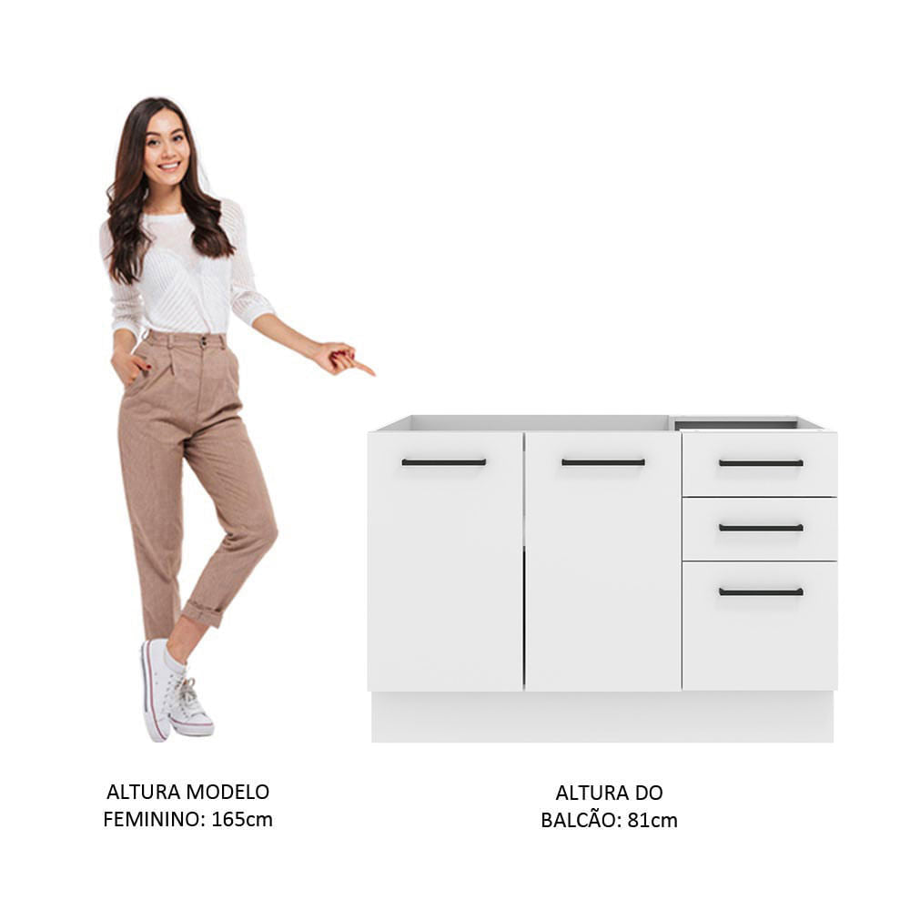 Mueble de Cocina para Lavadero 120 x 60 cm 2 Puertas y 3 Cajones (Sin Encimera) Blanco Agata