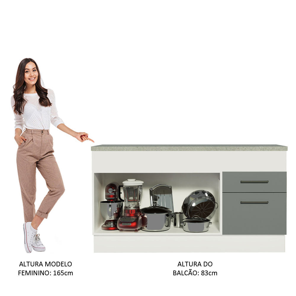 Gabinete Bajo para Tarja 150 cm 2 Puertas y 2 Cajones (Con Encimera) Agata Blanco/Gris