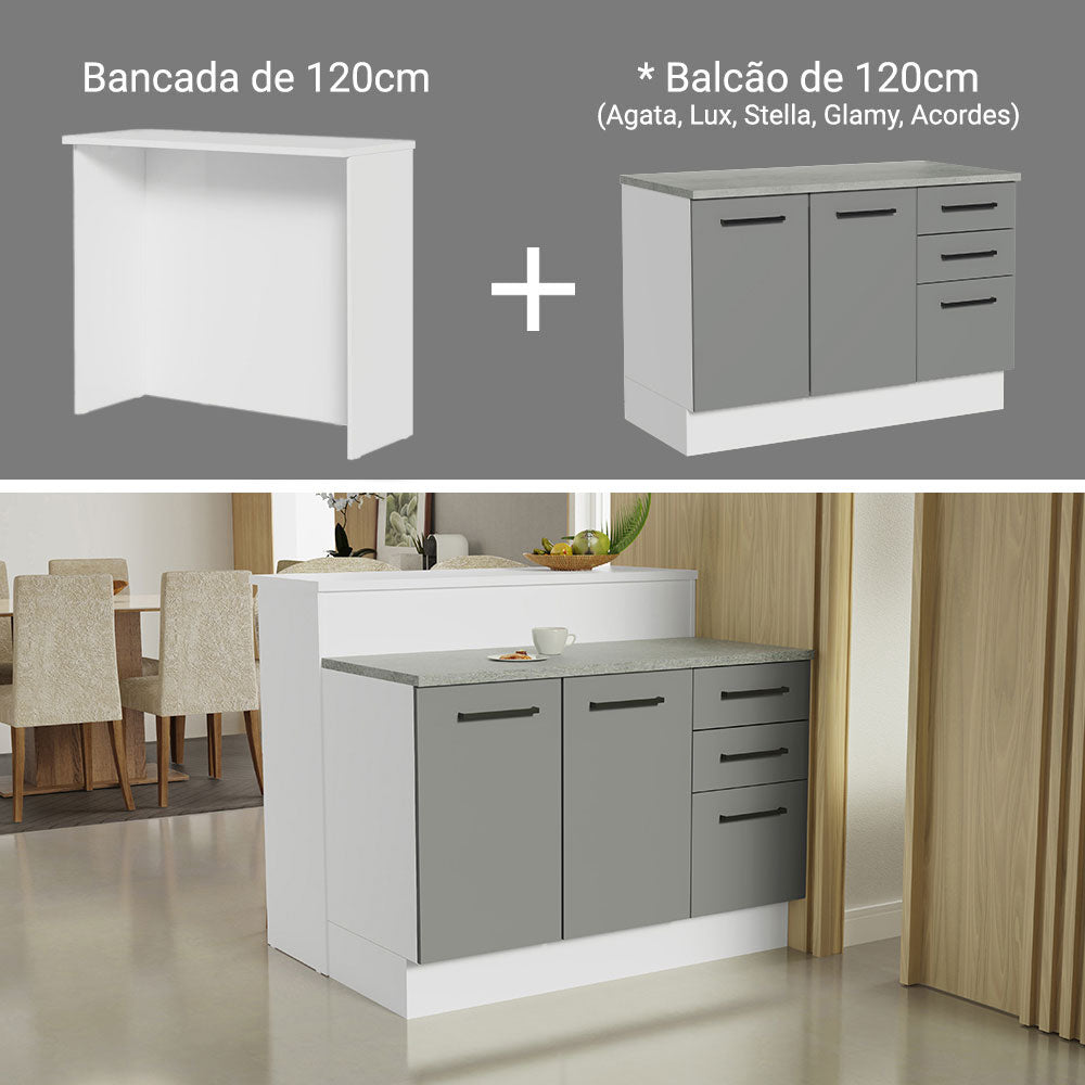 Isla de Cocina con Encimera y Gabinete Bajo 120 cm Blanco/Gris Agata