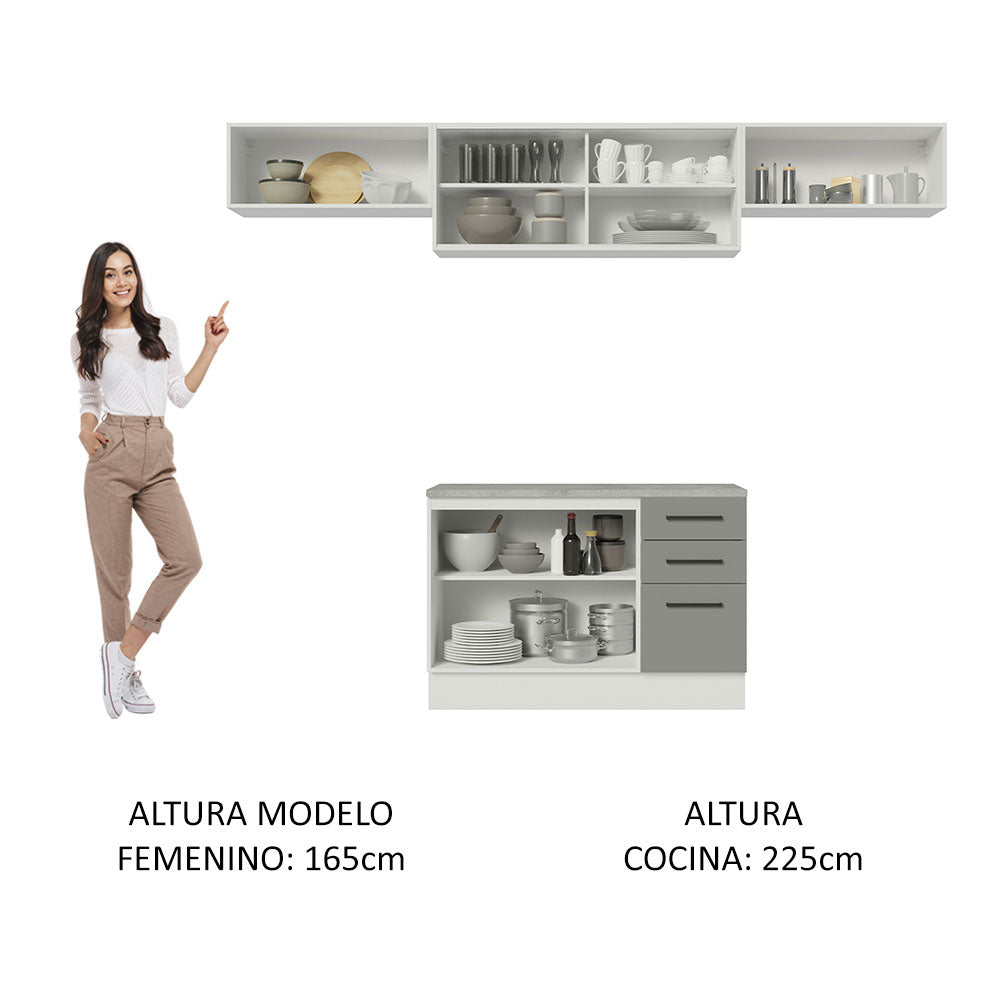 Cocina Integral 280cm Blanco/Gris Agata 04