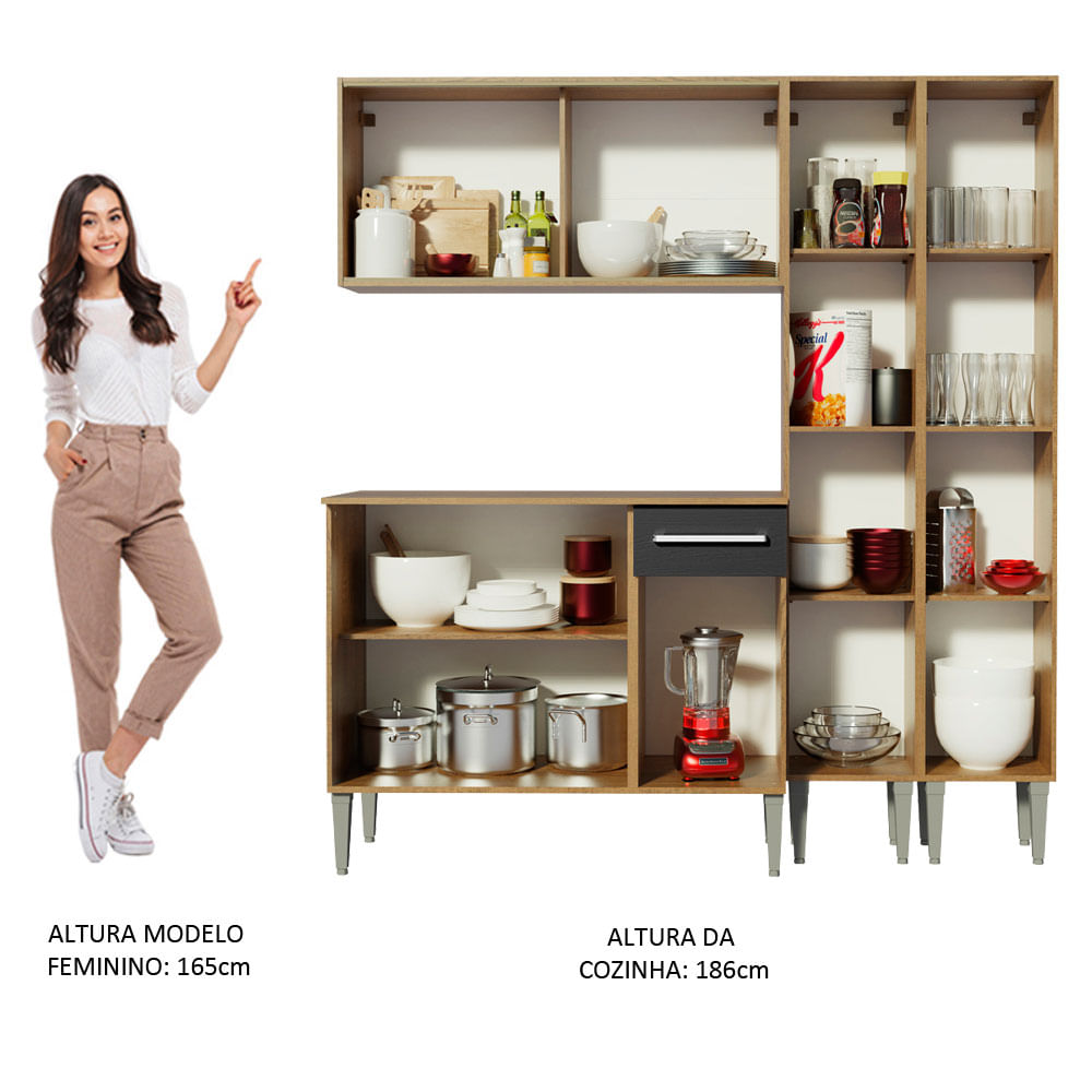 Cocina Compacta 169cm Marrón/Negro Emilly Voice Madesa 06