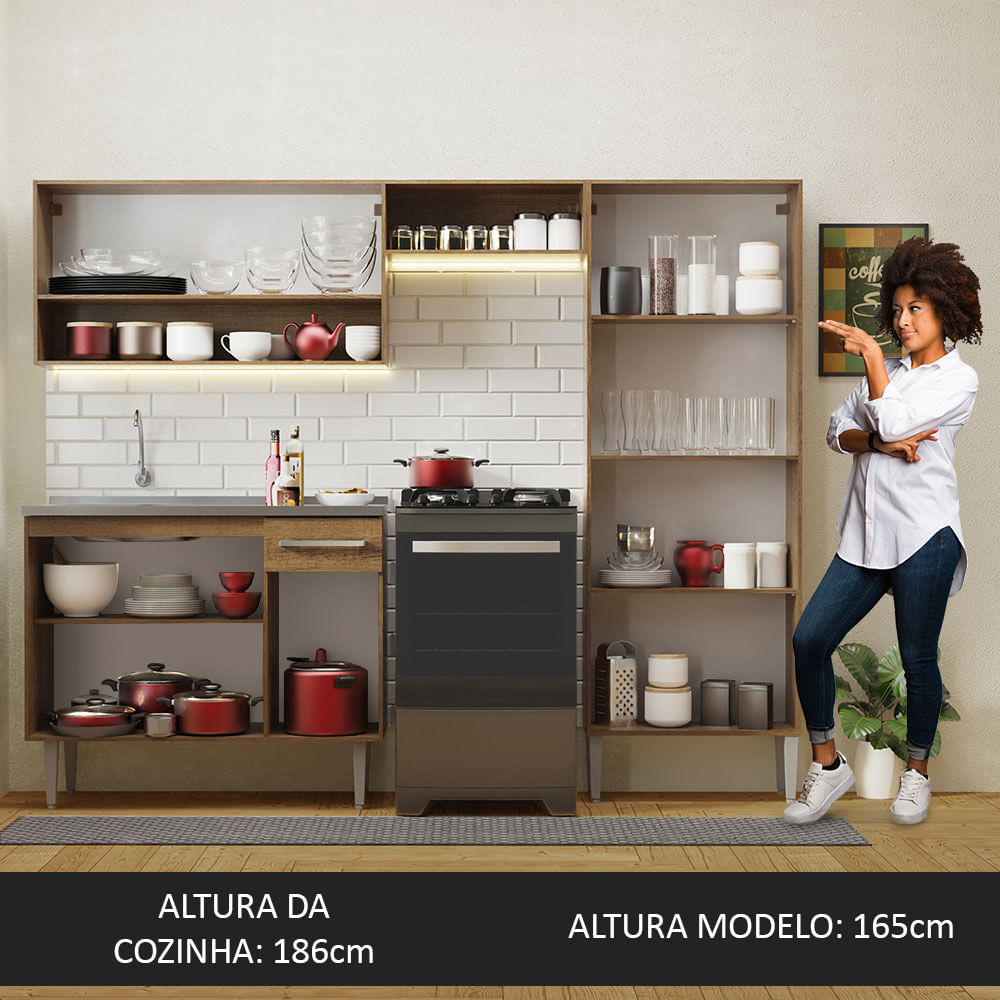 Cocina Integral 229cm con Lavadero Marrón/Negro Emilly 10