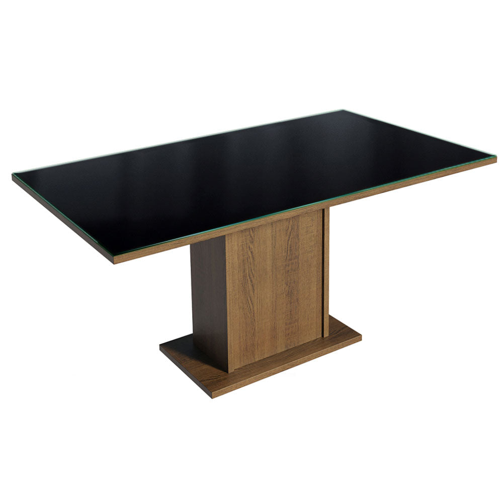 Juego de Comedor Mesa con Encimera de Vidrio 6 Sillas Marrón/Negro/Oxford Alexis